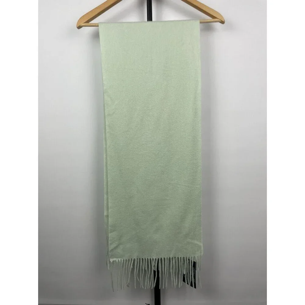 Murray Allan‎ Mint Green 100% Cashmere Twill Knit Fringe Hem Rectangle Scarf